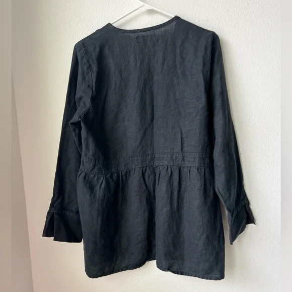 FLAX Black 100% Linen Tunic Sz Small - Picture 3 of 6